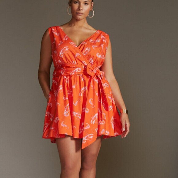 Anthropologie Maeve Flirty Wrap Mini Dress Lobster New MP - Picture 1 of 6
